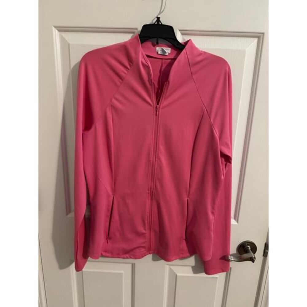 Sigrid Olsen Full Zip Athletic Jacket Raglan Sleeve Tapered Fit Pockets Pink L